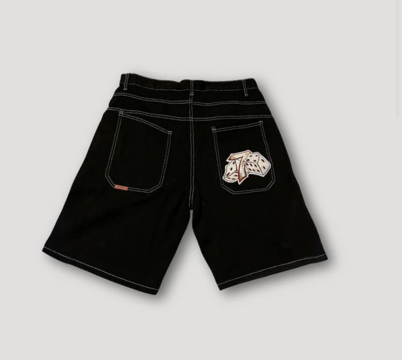 Lucky 7 Cubes Graphic Denim Shorts